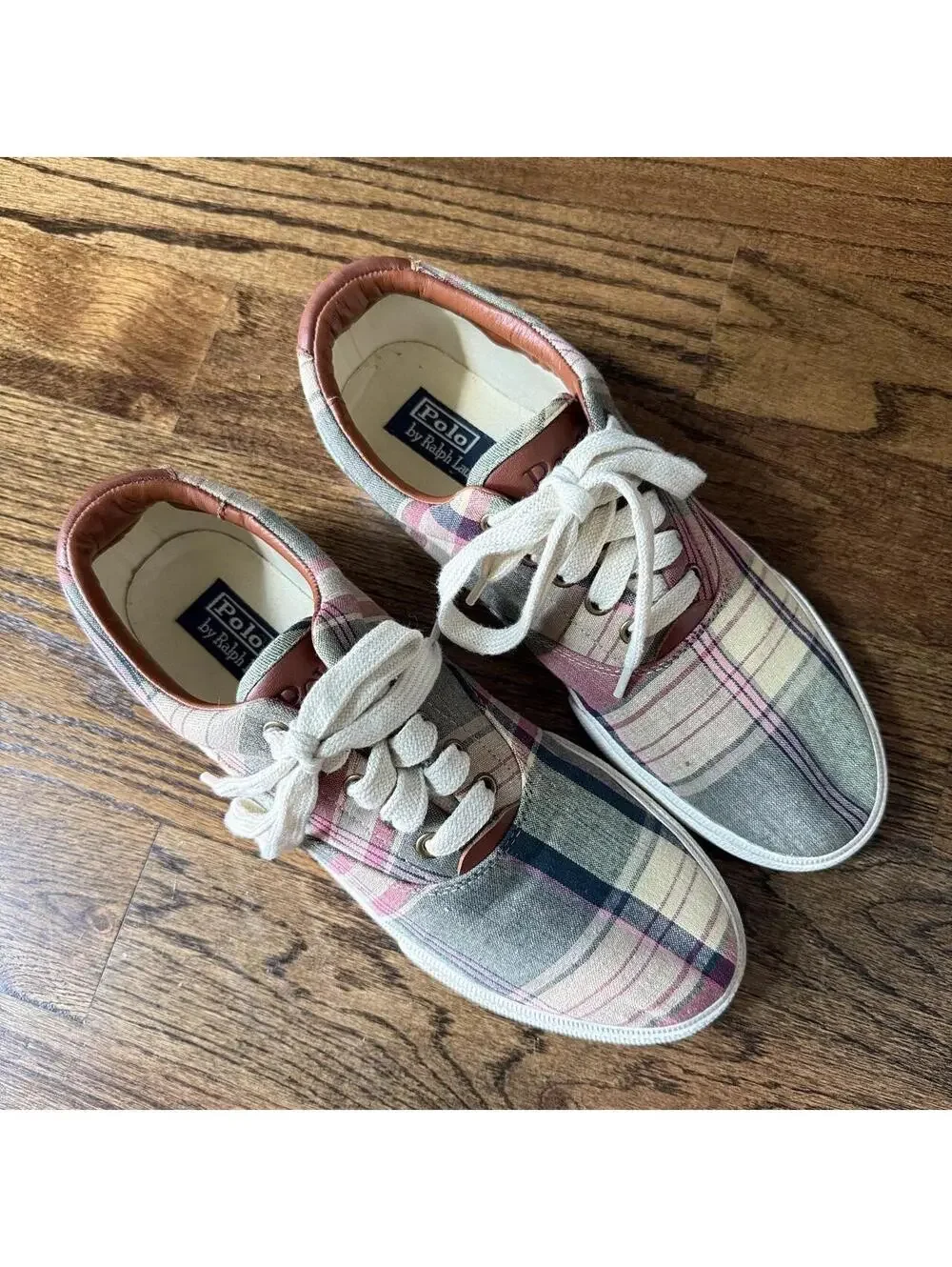👟 Polo Ralph Lauren Vaughn Madras Plaid Canvas Sneakers Size 10D